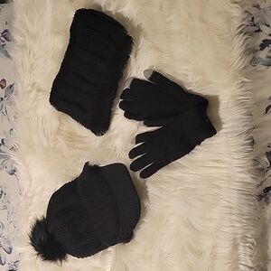 Hat, scarf, and glove set. Black, NEW